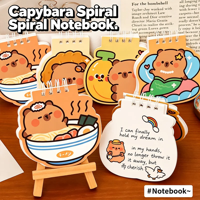 Cute Cartoon Capybara Coil Notepad 50Page Horizontal Line Paper Mini Book Journal Planer School Office Kawaii Stationery