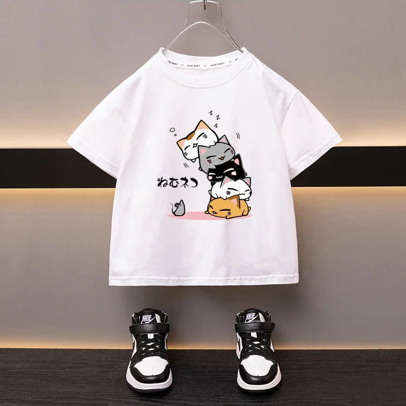 Japanese Cartoon Printed Girl T-shirt Loose Comfortable Cotton Boys Girls Tees High Quality Sweat Wicking Breathable Sports Top