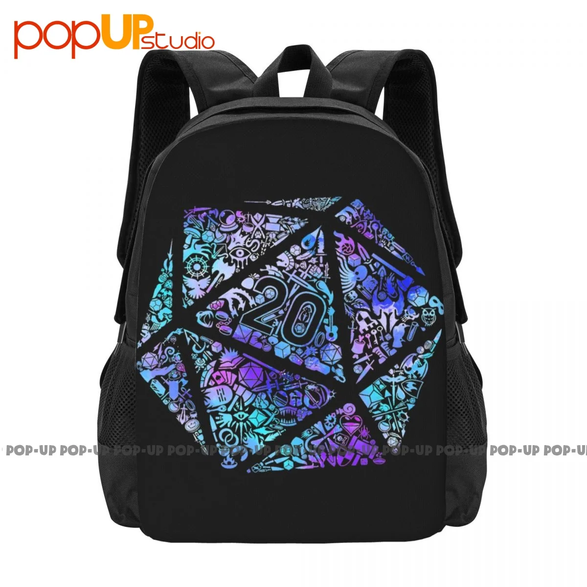 Colorful Mosaic D20 Dnd Dungeon Dragon Backpack Large Capacity Fashion Swimming Gym Tote Bag Riding Backpack