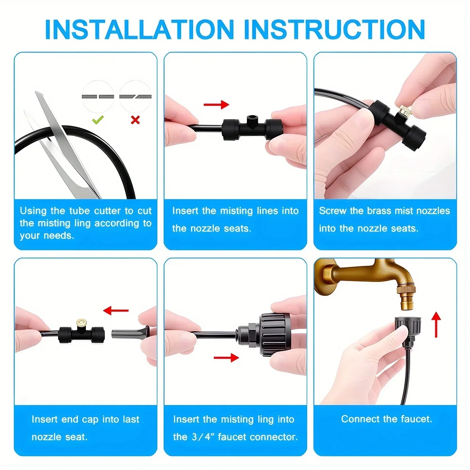 30 Brass Mister Sprayers 2 PE Antioxidant Adapters 2 Tee Adapters And 2 Angle Elbows Durable 100FT Misting Cooling System Set