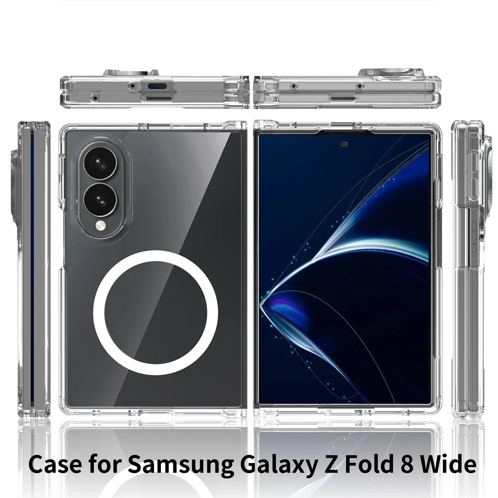 Clear Magnet Adsorption Case for Samsung Galaxy Z Fold 8 Fold8 All-inclusive Corners Reinforced Protection Cover for Magsafe