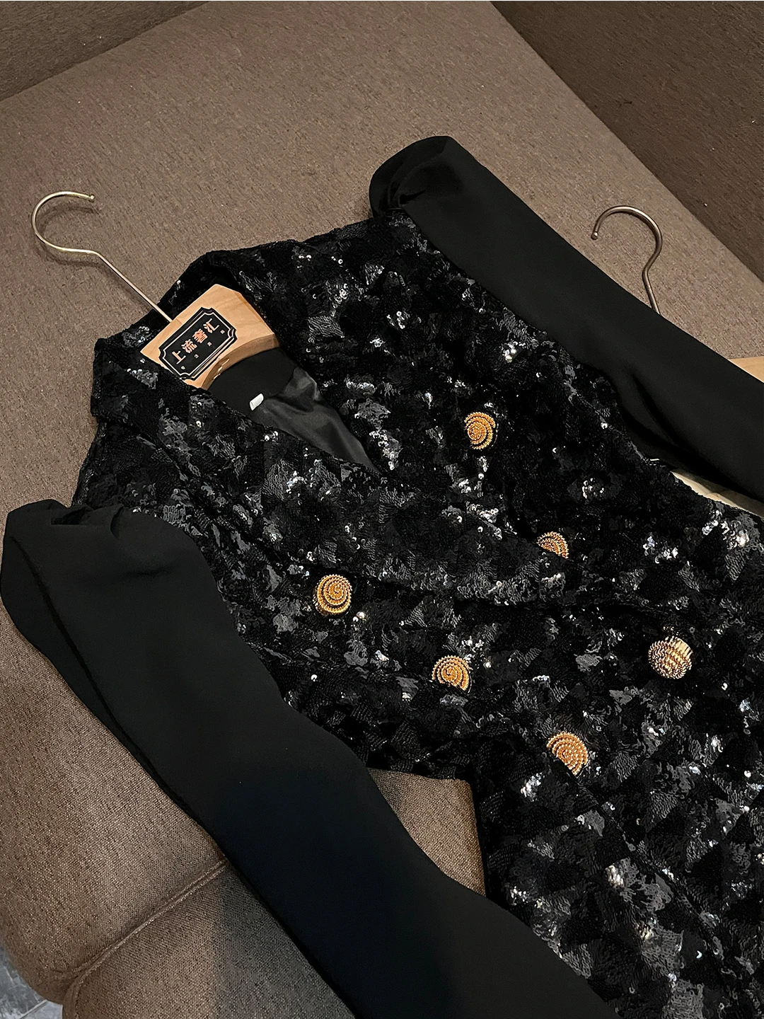 الرجعية Sle الترتر ort Jaet Bla الربط فقاعة Sve صف مزدوج الذهب زر المرأة Busin دعوى ملابس خارجية