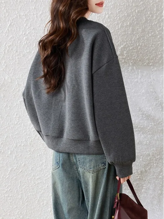 Faionable solto sle ato carta impressão moletom anti-envelhecimento design outono inverno coleção versão coreana final da linha