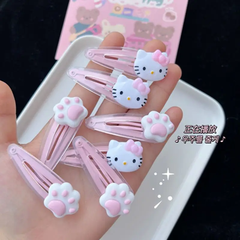 

Cartoon Hello Kitty Hairpin Ins Kawaii Sweet Anime Cat Paw Side Bb Clip Bangs Clip Headdress Girl Pink Accessories Decor Gifts