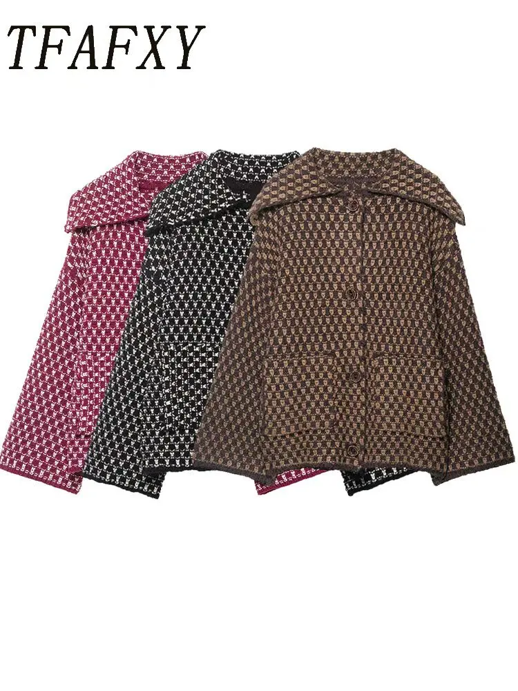 

TFAFXY Casual Women Sweater Single Breasted Long Sleeve Knitted Cardigans New Fashion 2025 Autumn Winter Oversized Jackets