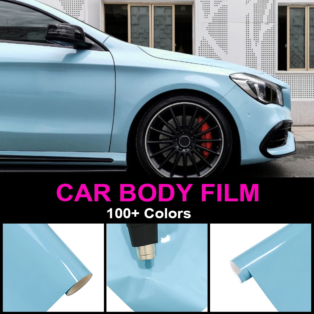 Car Wrap Vinyl Sheet Roll PET Glossy Blue Sea Breeze Blue Vehicle Wrapping Adhesive Film Decal Auto Color Change Modified Cover