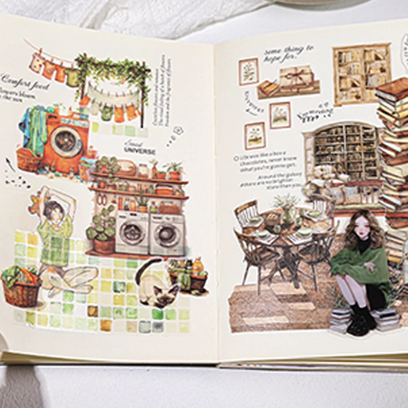 Mr Paper 18pcs/bag Soft House Time Series Home Landscaping Dual Material Die-cut Sticker Book DIY Handbook Scrapbook Card