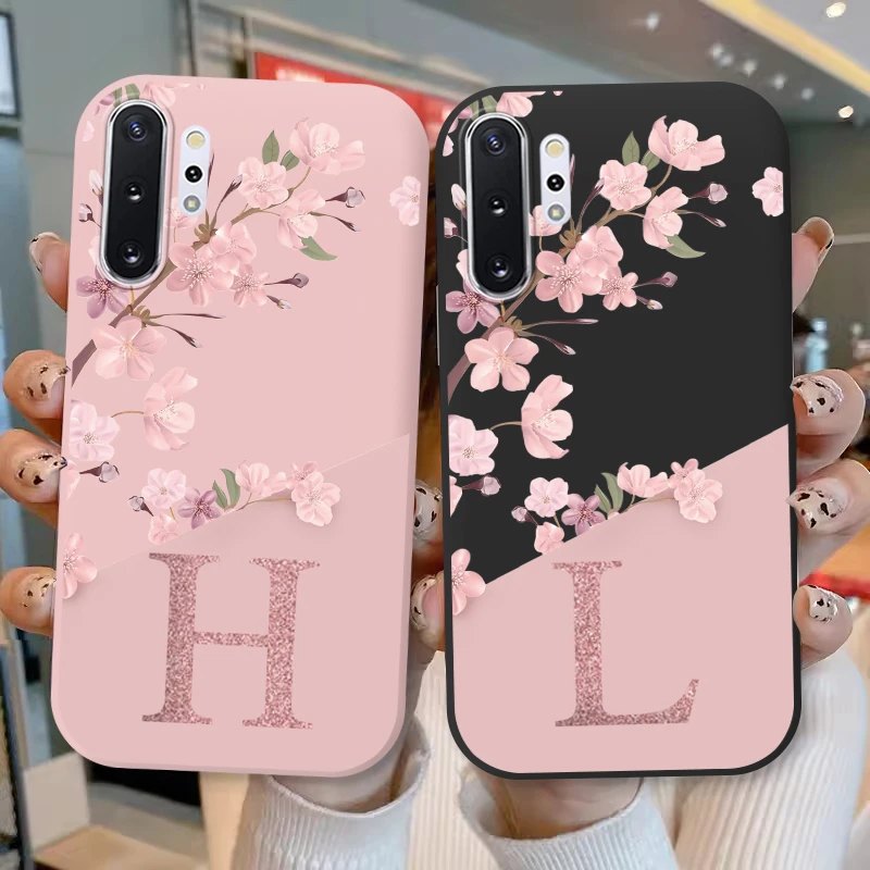 For Samsung Galaxy Note 10 Note10 Plus Phone Cover Pink Letters Cute Flowers Pattern Soft Silicone Funda For Samsung Note 10+