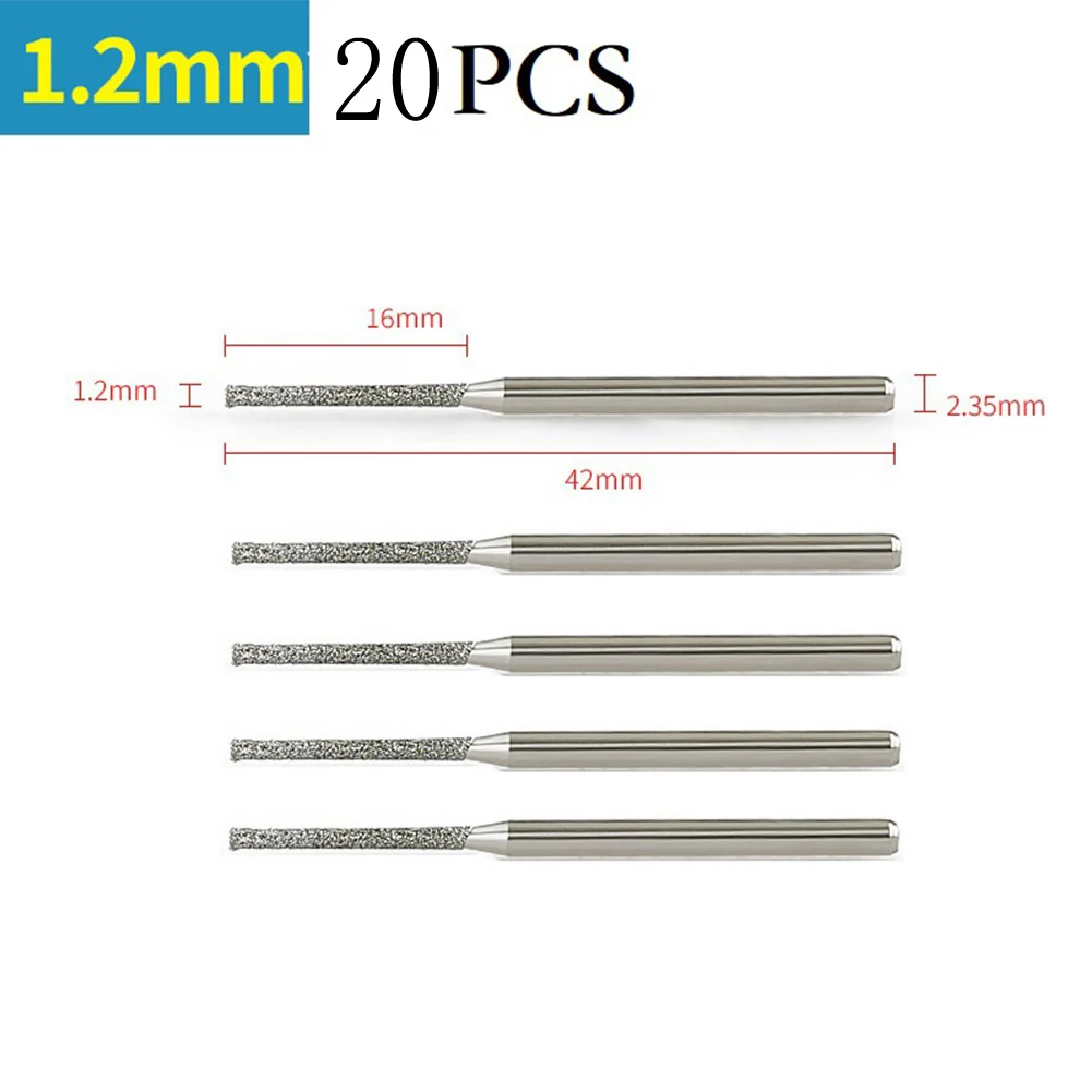 Set of 20 Drill Bits 1 2mm Diameter 2 35mm Shank for Glass Jade Amber Glass Hole Drilling with Heat Resistant Design