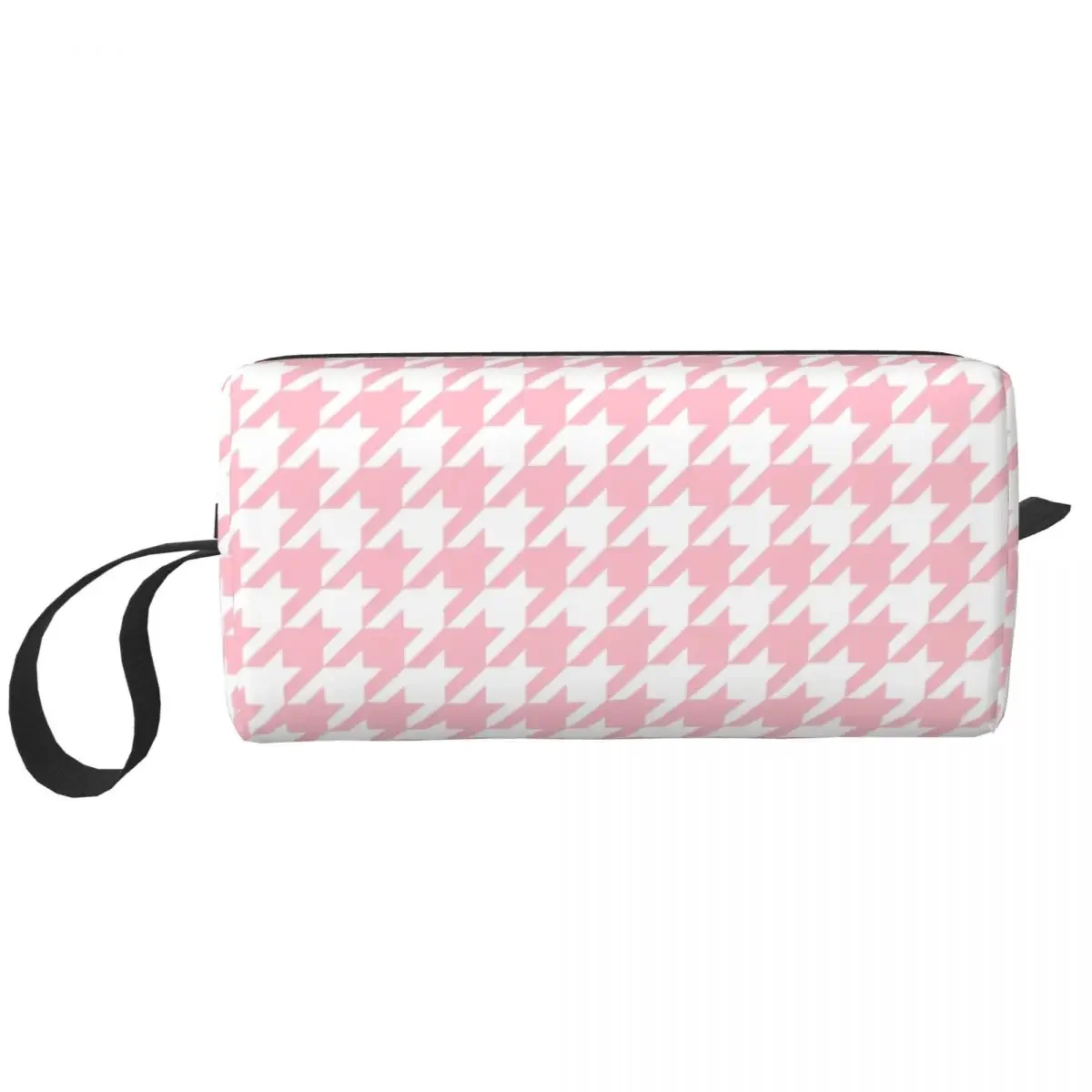 Pink Houndstooth Makeup Bag for Women Travel Cosmetic Organizer Kawaii Geometric Dogstooth Graphic Storage Toiletry Bags