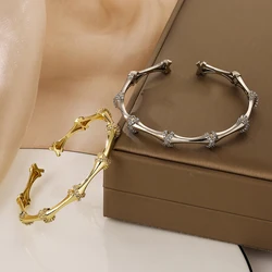 NEWBUY Trendy Gold/Silver Color Copper Geometric Bangles For Elegant Women AAA CZ Zircon Inlay Party Jewelry Femme Bijoux