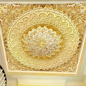 Custom Plafond Muurschildering Behang 3D Stereo Golden Diamond Bloem Zenith Fresco Woonkamer Hotel Eetkamer 3D Luxe Muur Papers