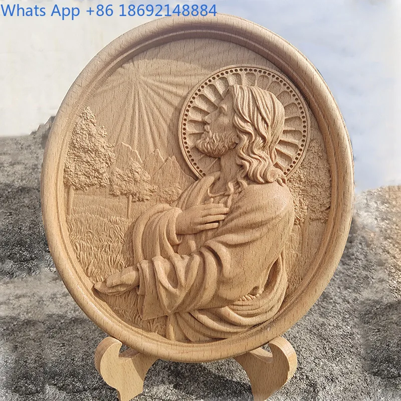 Relief Craft Catholic Icon Home Decor Wooden Round Plate Decoration Beech Wood Gift for Study Group