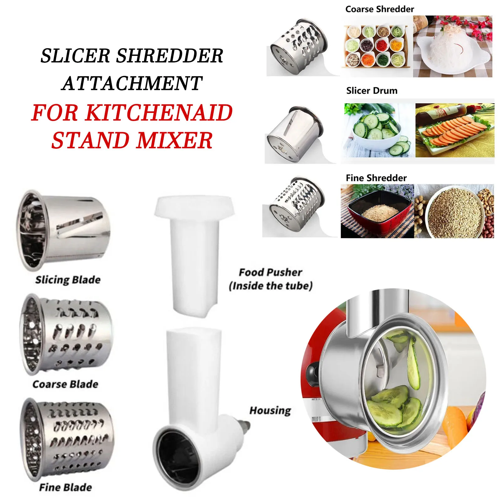 Slicer And Shredder Attachment 3 In 1 for KitchenAid Stand Mixers as Vegetable Chopper Accessory-Salad Maker Kitchen Meat Grinder