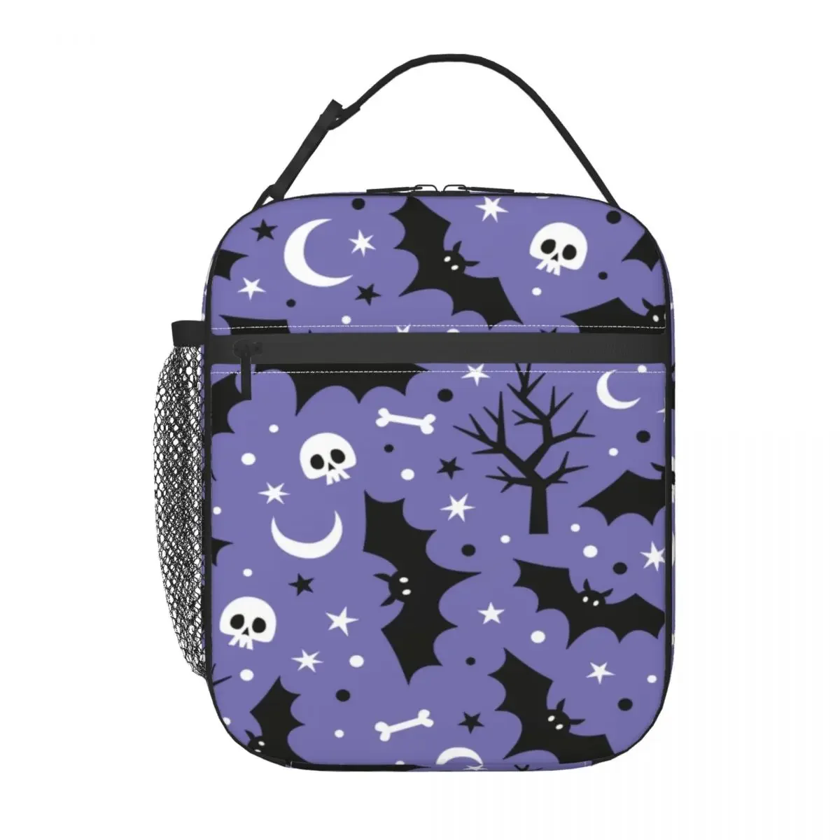 Halloween Spooky Bats Skull Portable Lunch Boxes for Women Goth Occult Witch Thermal Cooler Food Insulated Lunch Bag Kids School