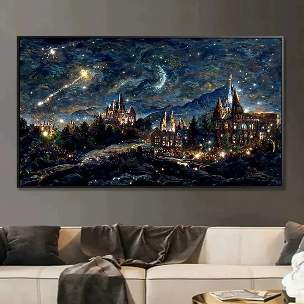 5D-Diamant-Malerei-Set zum Selbermachen, schöne Landschaftsschloss, voller Bohrer, quadratisch, rund, Diamant-Kunst, handgefertigt, magischer verträumter Sternenhimmel