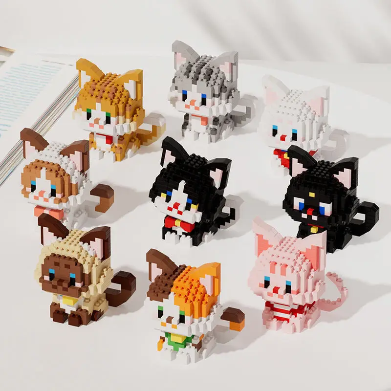 2 in 1 niedlichen Haustier Katze Mikro Katzen Modell Baustein Kinder Mini Stadt Cartoon Tier Diamant Ziegel Lernspiel zeug Kinder Geschenk