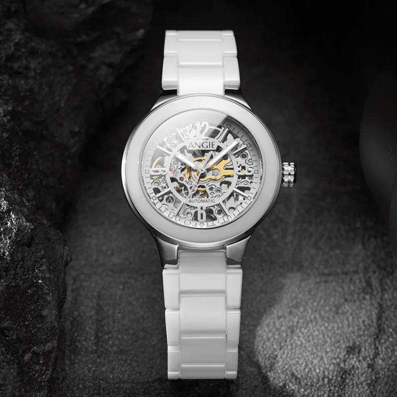 ساعة ميكانيكية فاخرة جديدة للسيدات للنساء بسيطة من الفولاذ المقاوم للصدأ ساعات أوتوماتيكية للنساء للأعمال قابلة للطي فتاة Reloj Hommer