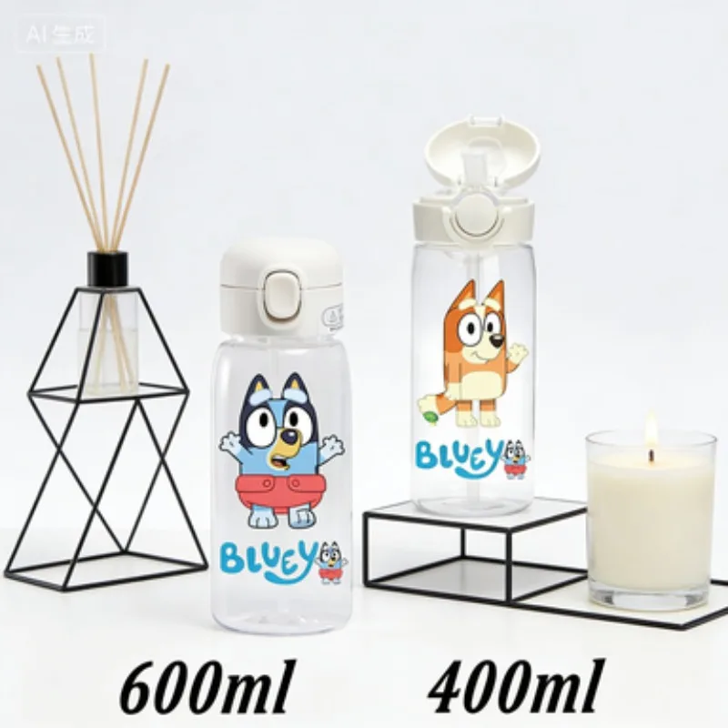 

Bluey 600/400ML Transparent Outdoor Chilli Large Capacity Sport Water Bottle Straw Water Cup Bingo Heeler Portable Plastic