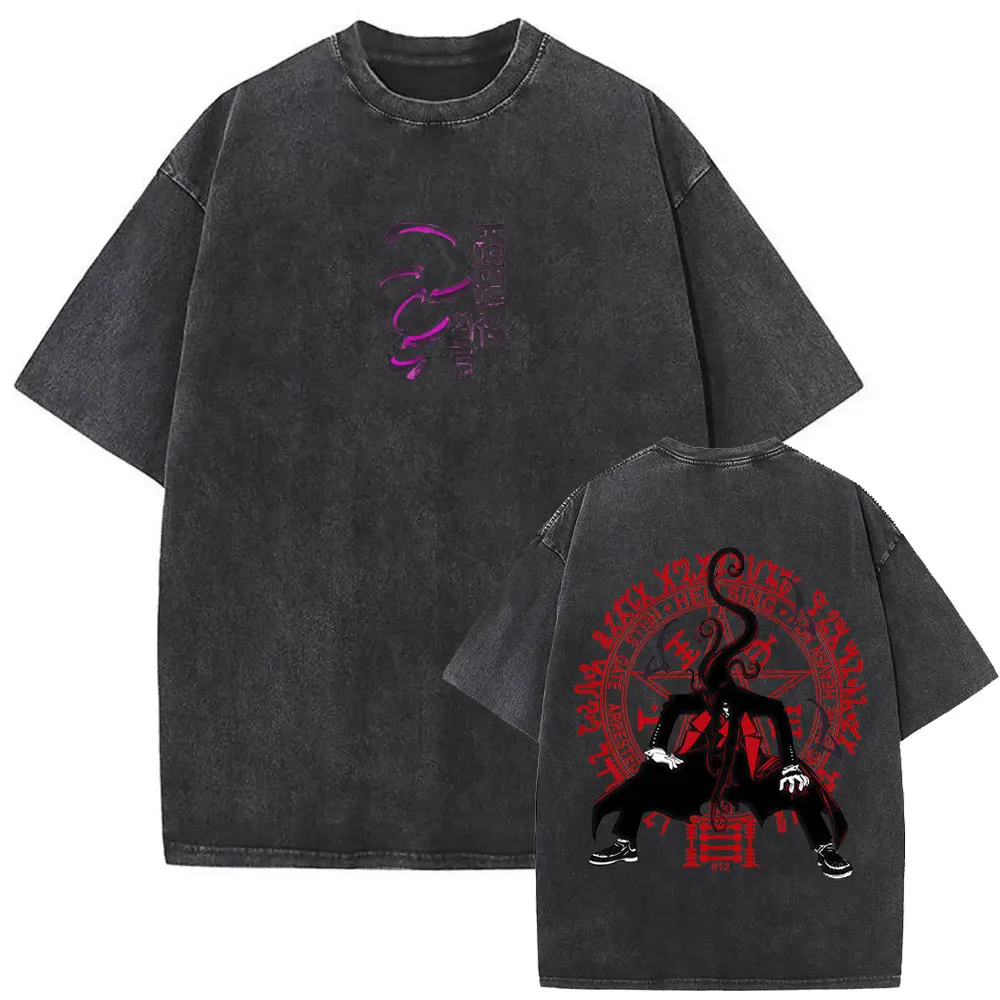 

Washed Vintage Anime Hellsing Vampire Alucard Print T-shirts Men Women 90s Manga Short Sleeve Men's Casual Oversized T Shirts