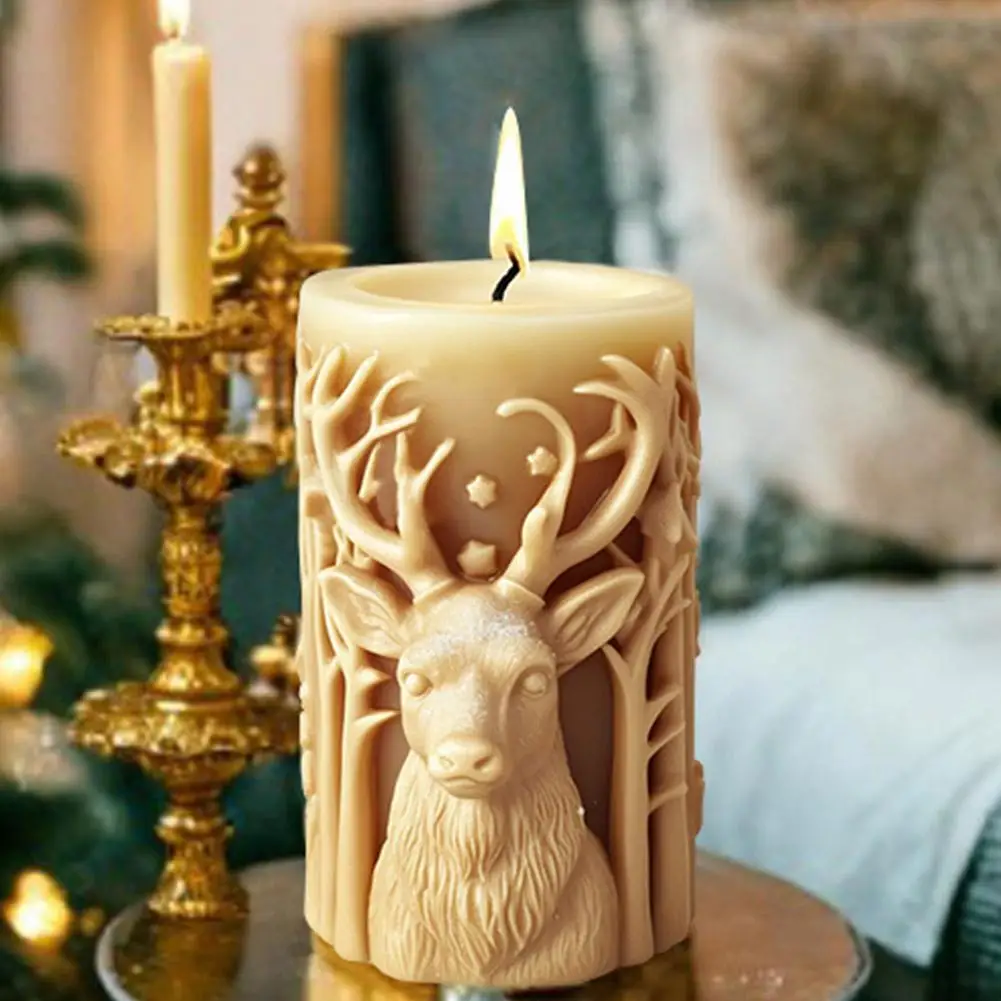 3D Christmas Scented Candle Silicone Mold Reindeer Snowflake Cylindrical Elk Candle Mold Candle Making Tools Christmas Gift