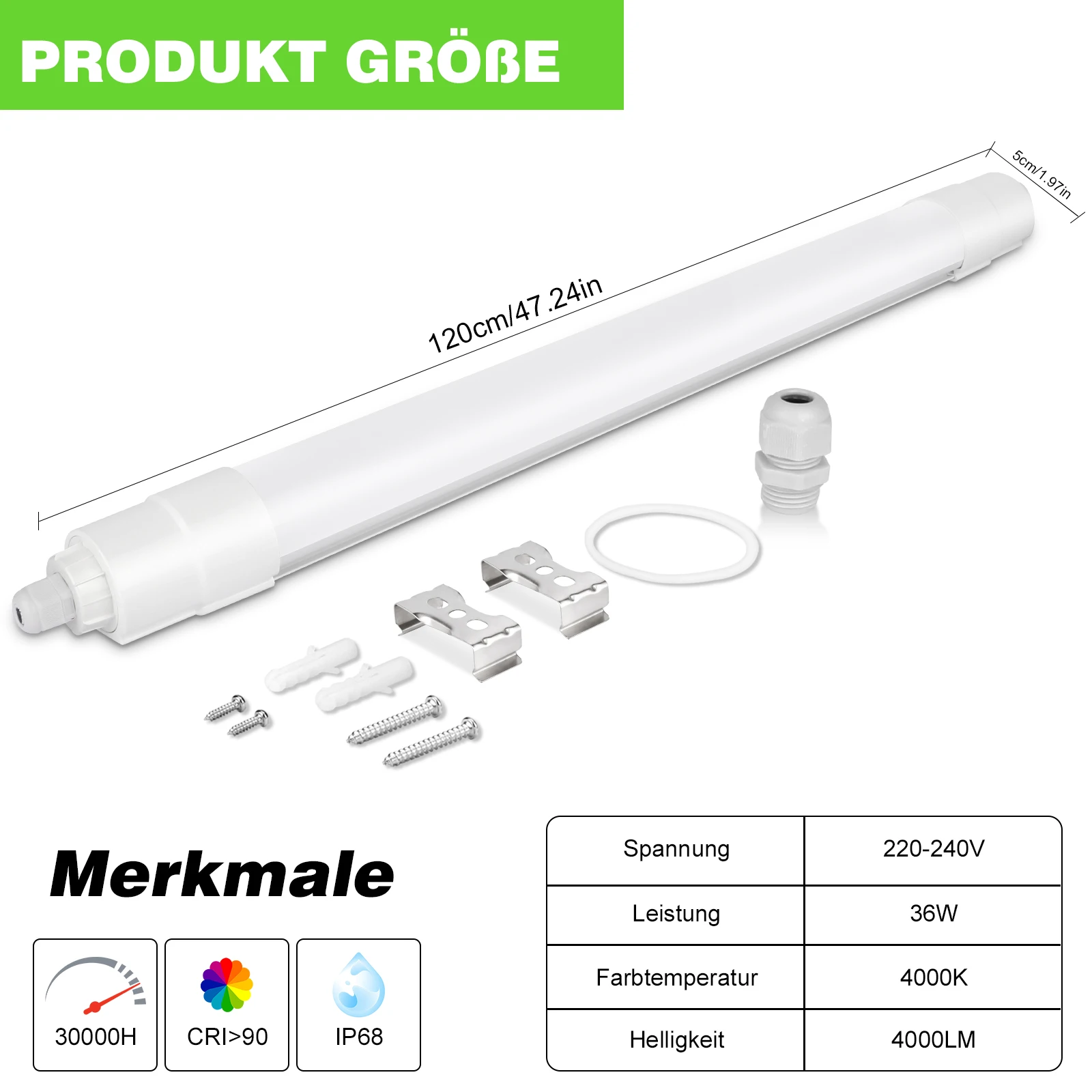 Obrázek 9: 5ks LED trubice strop lehký 120CM, ip68 36w lineární lampa 4000LM, 4000K linkable krám lehký pro autodílna dílna sklep úřad