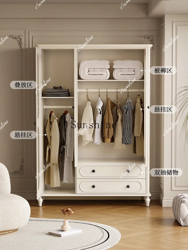 

American solid wood bedroom household simple locker small apartment cream wind with drawers wardrobe FT