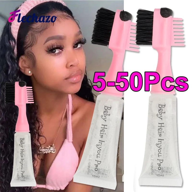 

Flechazo Baby Hair Edge Brush Pro 3N1 Edge Control Brush with Gel Dispenser 5-50Pcs Edges Hair Brush Gel Insid