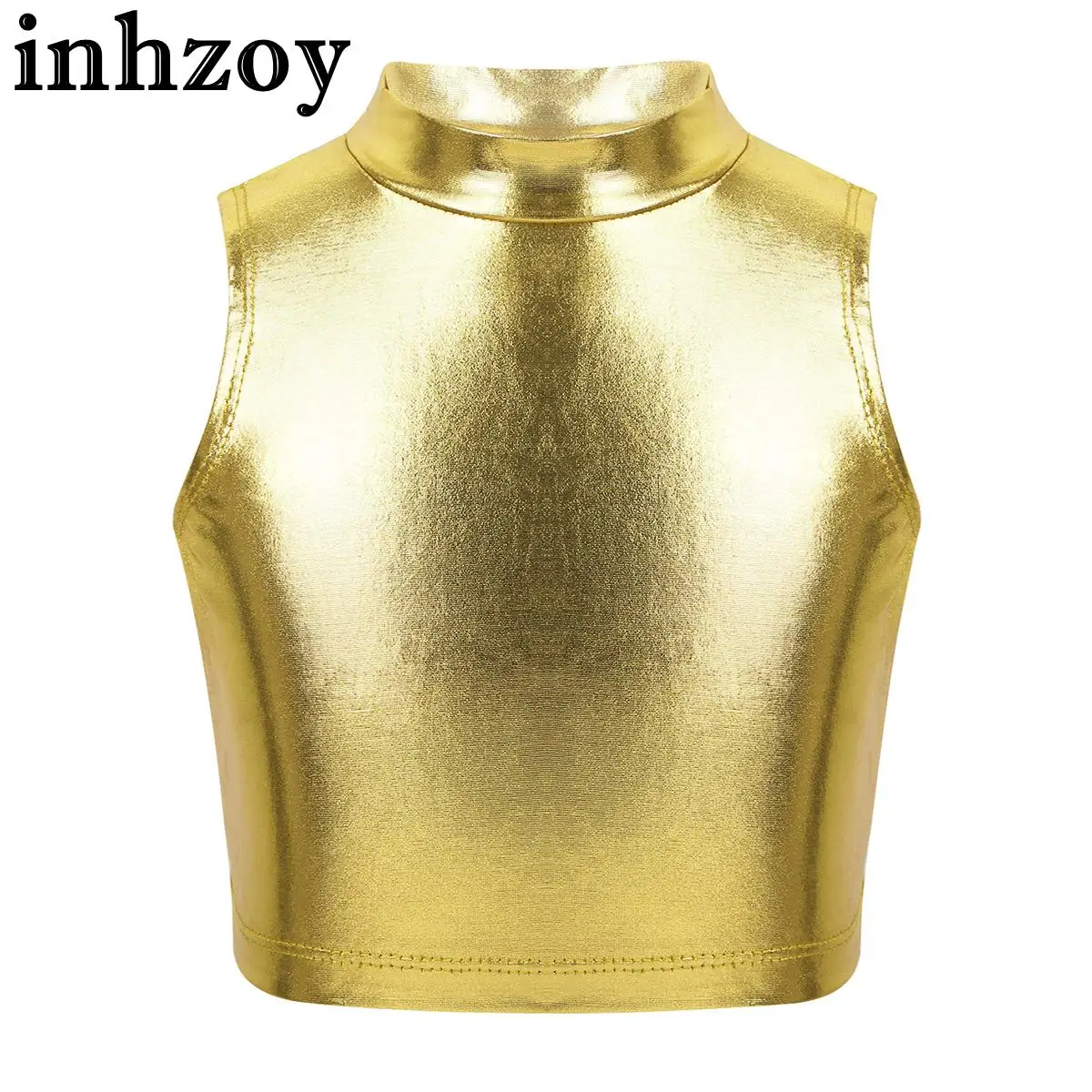 

Kids Girls Shiny Metallic Crop Top Vest Jazz Hip Hop Dance Camisole Tank Tops Ballet Gymnastics Stage Performance Dancewear