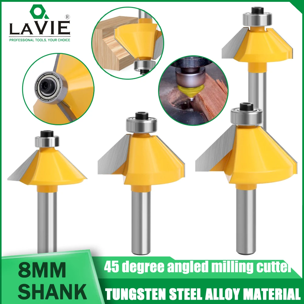 

LAVIE 1pc 8mm Shank 45° Chamfer Edge Forming Router Bit Bevel Flush Trim Bit Woodworking Milling Cutter Bits Cnc Mill Router Bit