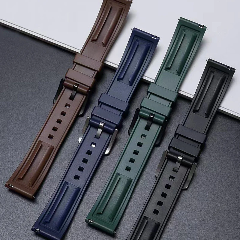 Correia TPU Fluororubber, Pulseira Desportiva em Silicone, Acessórios de Relógio Universal, Pulseira Quick Release, 22mm, 20mm