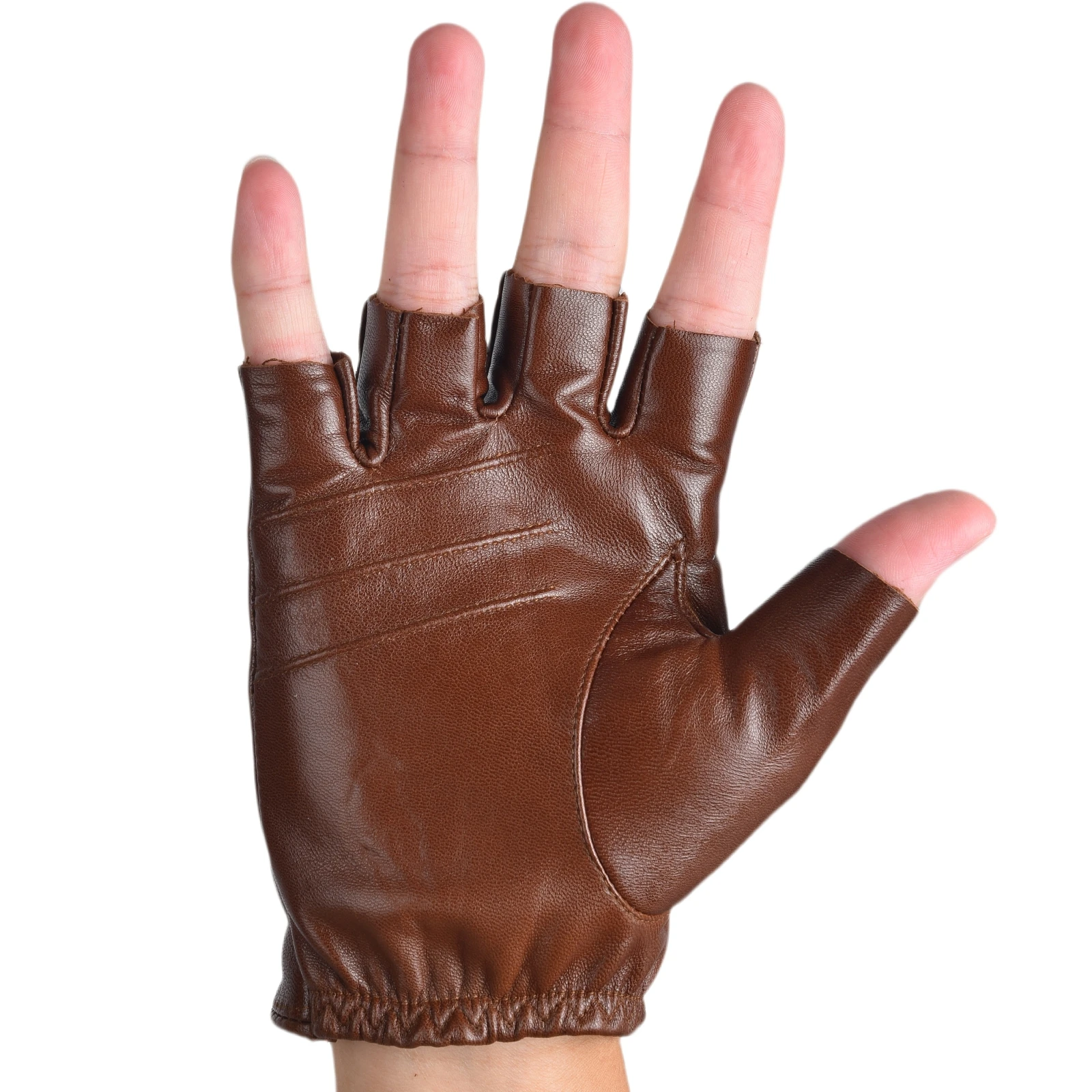 Mens Fingerless Half Finger Leather Driving Gloves Genuine Leather Sheepskin Outdoor Gloves for Men