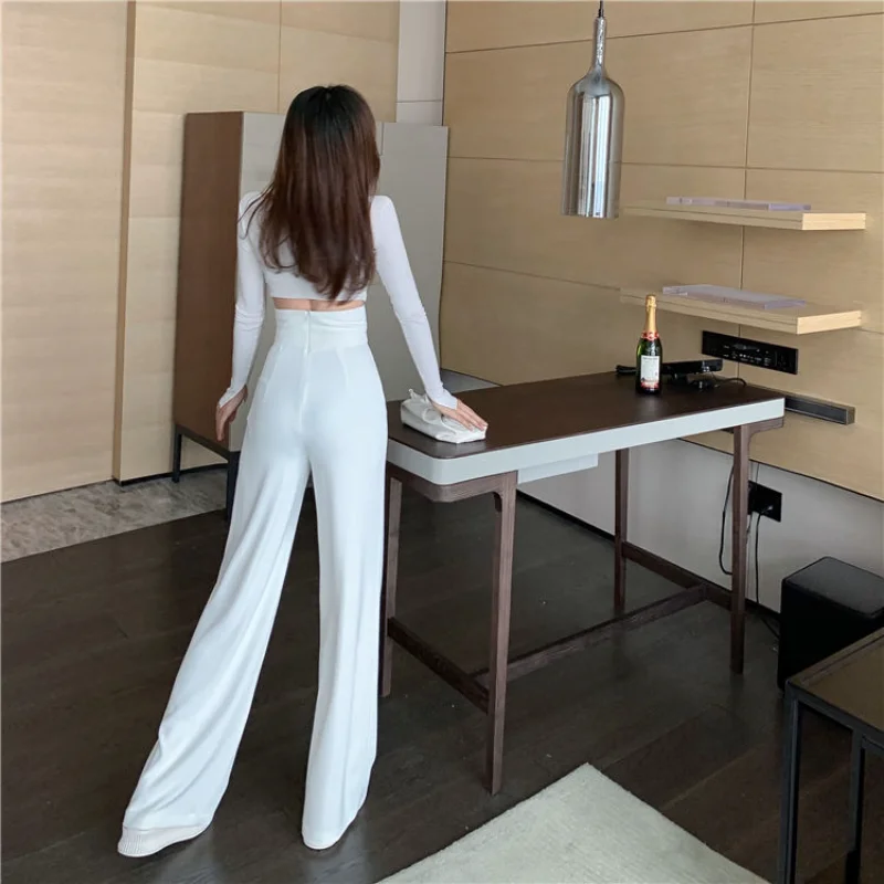 Clothing High Waist Womens Pants Work Trousers Woman Long Wide Leg Tailoring Office Solid Aesthetic Vintage Korean Fashion 90s G