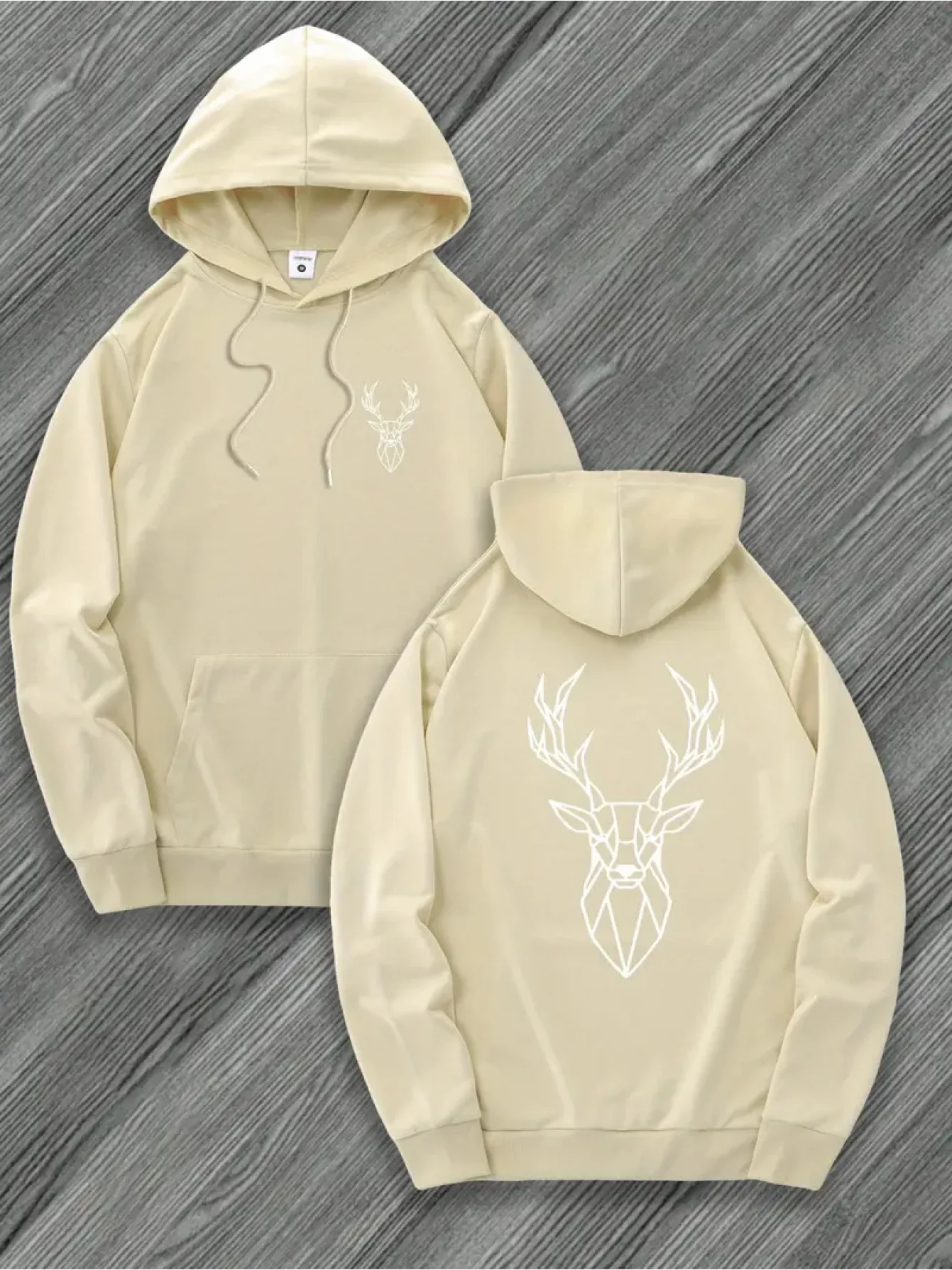Street style abstract geometric deer pattern printed men's hooded shirt - Hip-hop sporty wild and simple hooded sweatshirt