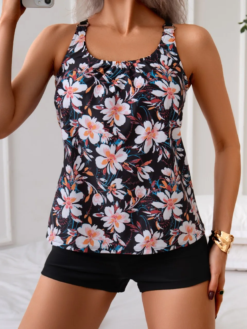 

2025 сексуальный танкини на бретелях с цветочным принтом, женский купальник из двух предметов, шорты, купальник, женский купальный костюм, пляжная одежда, лето