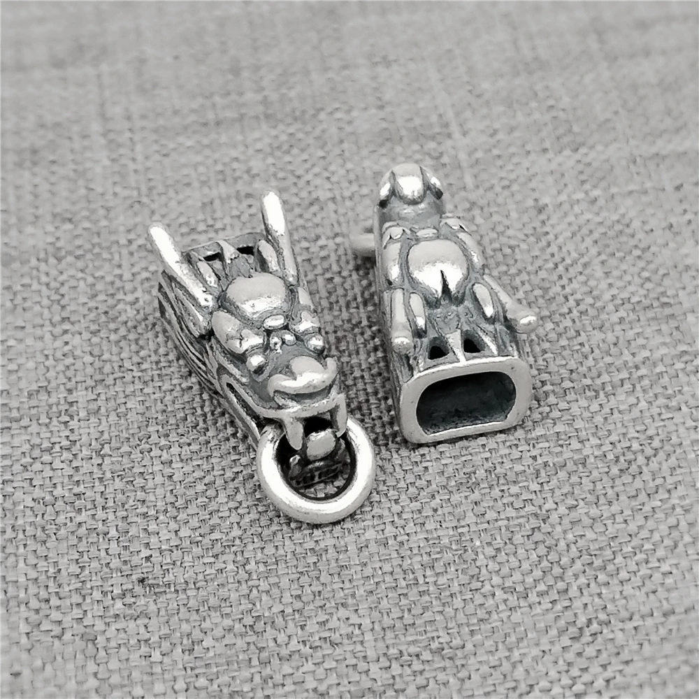 

925 Sterling Silver Oxidized Dragon Leather Cord End Cap for Jewelry Making DIY, 1 Piece