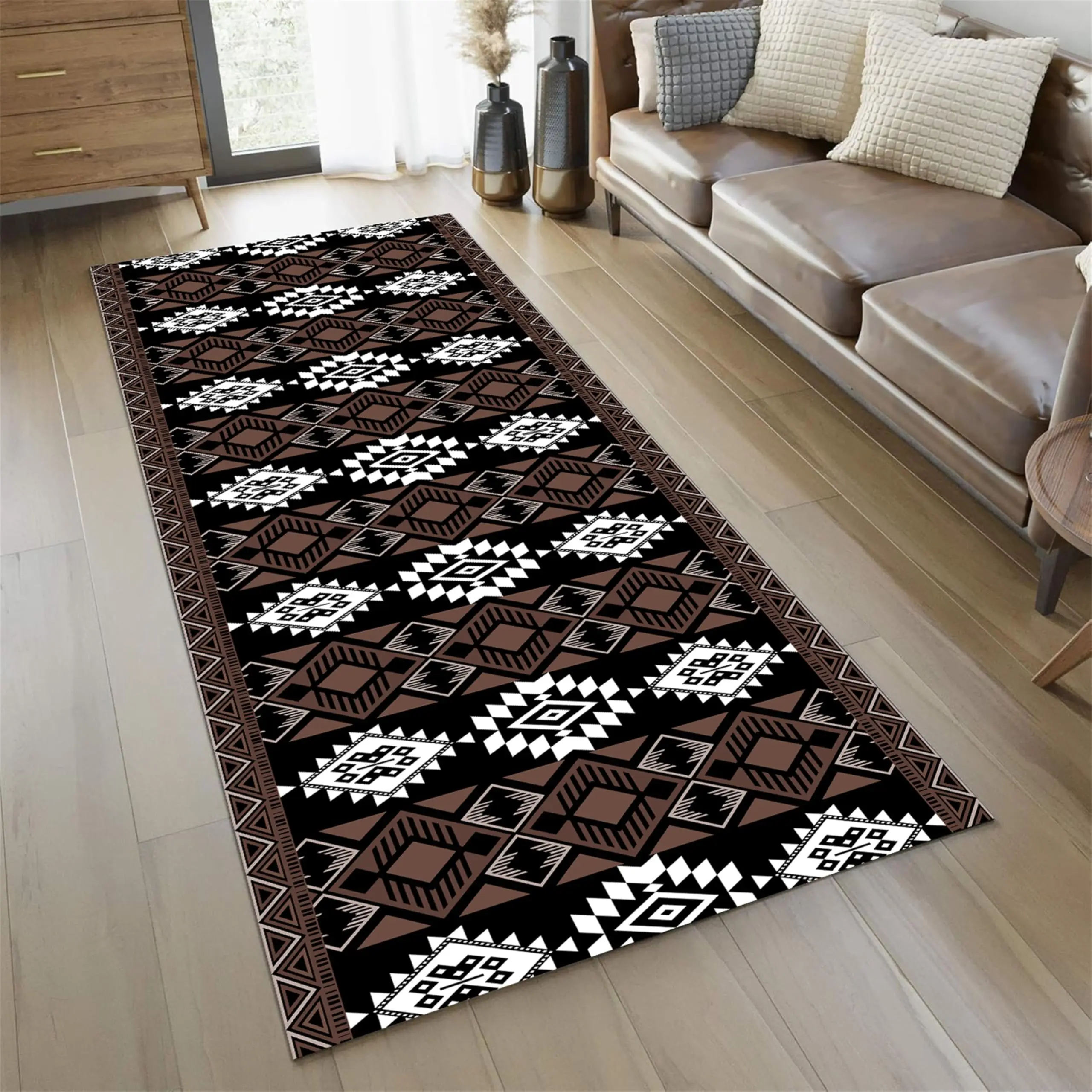 Southwestern Tribal Long Mat Aztec Geometric Area Carpet Forest Landscape Native Totem Runner Hallway Corridor Floor Rug