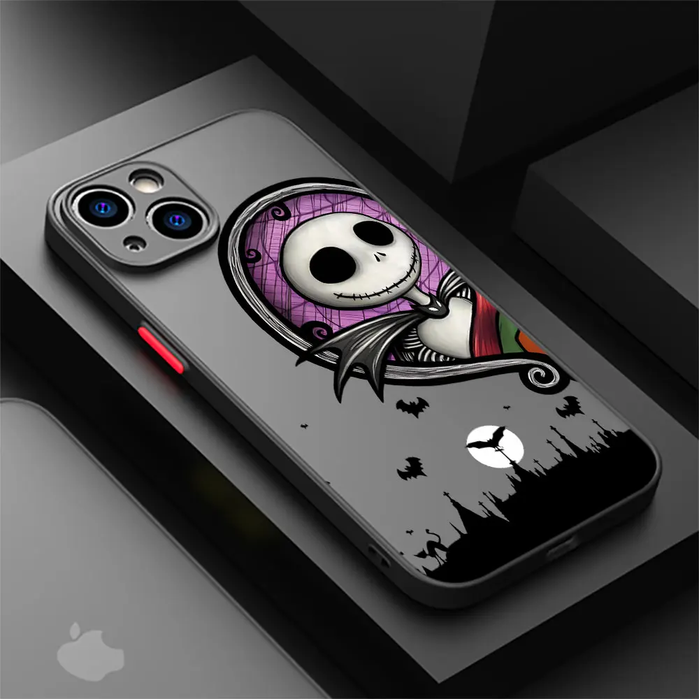 Matte Case for Apple iPhone 11 15 14 Pro Max 13 12 Mini 7 8 Plus XR X XS SE 6 6S Phone Cover Black Shell Jack Disney Skull