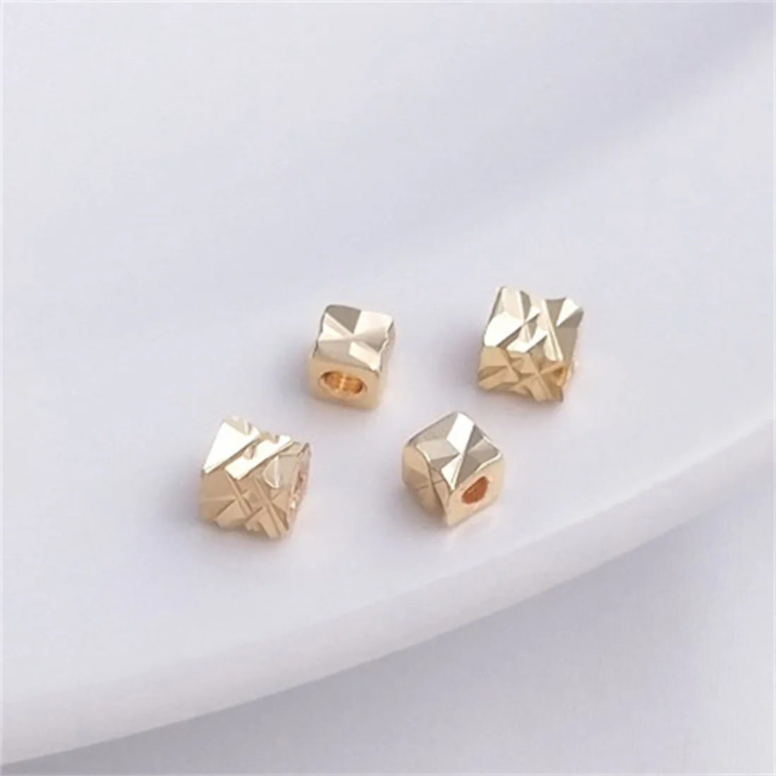 50pcs 14K Gold Color Flower Cut Square Beads, DIY Beaded Bracelet, Necklace Jewelry Accessories, C285, Batch