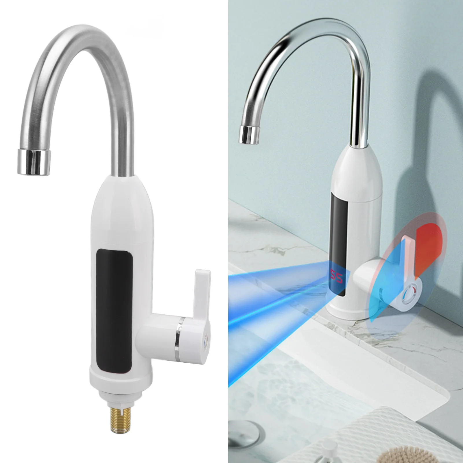 3000W 220V Electric Kitchen Water Heater Tap Instant Hot stainless steel Water Faucet Heater ABS Tankless Cold Heating Faucet 