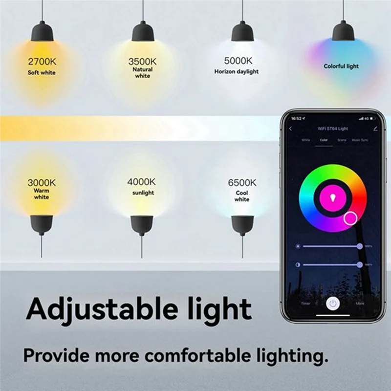 

XFDZ-2 шт. Tuya умные Wi-Fi лампы ST64 светодиодный светильник 16 миллионов RGB с изменением цвета 2700K-6500K с регулируемой яркостью для Google Home