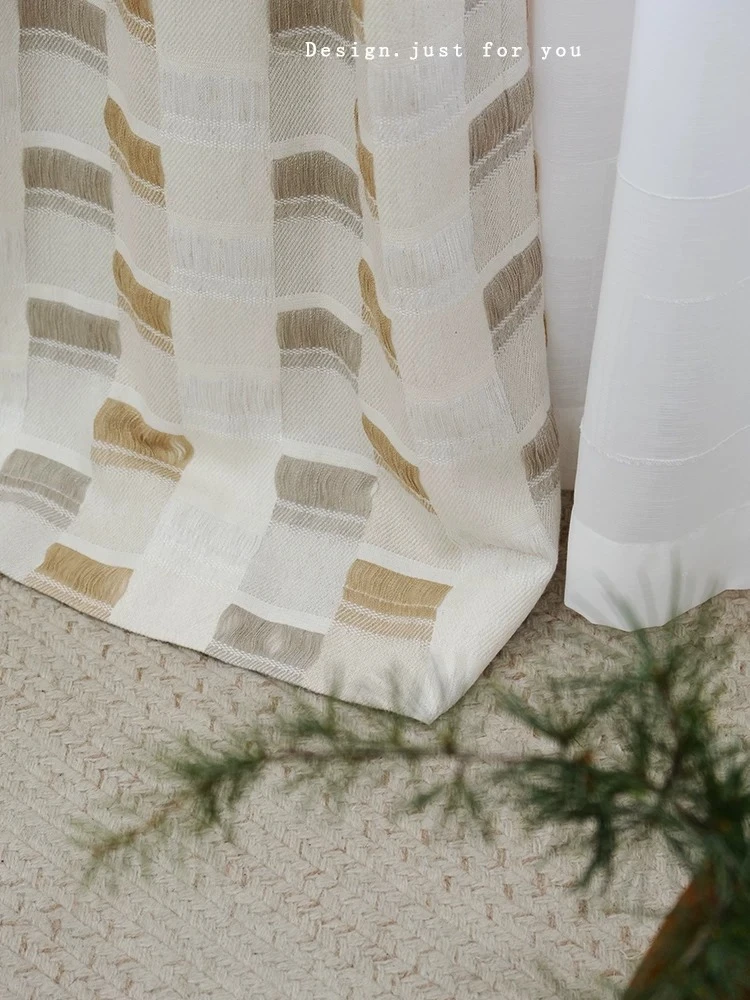Hollow Cotton and Linen Woven Jacquard Curtains for Living Room and Bedroom Partition Curtains Customized Finished Door Curtains
