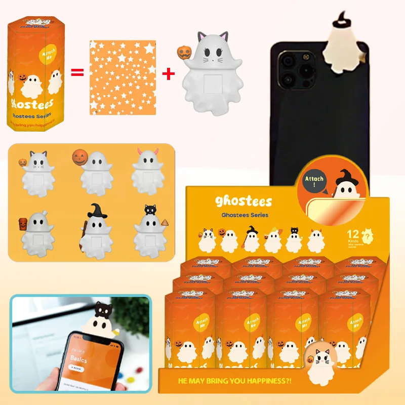 Neuartige Ghostees Nachtleuchtende Grüne Puppe Handy-Deko Gruselige Halloween-Geister Blindbox Handy-Begleiter Überraschungsspielzeug Kindergeburtstagsgeschenke