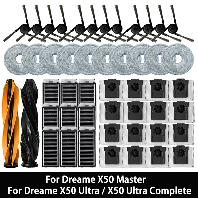 Accessoires pour aspirateur Dreame X50 Ultra / X50 Master / X50 Ultra Complete : brosse principale, brosse latérale, filtre HEPA, chiffons de nettoyage, sac à poussière