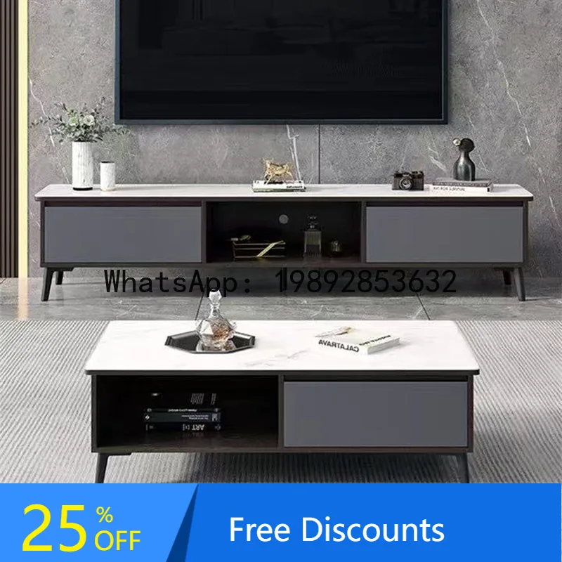 

LYY Modern Simple Rock Board TV Cabinet and Coffee Table Set for Living Room Home Use Italian Light Living Room Coffee