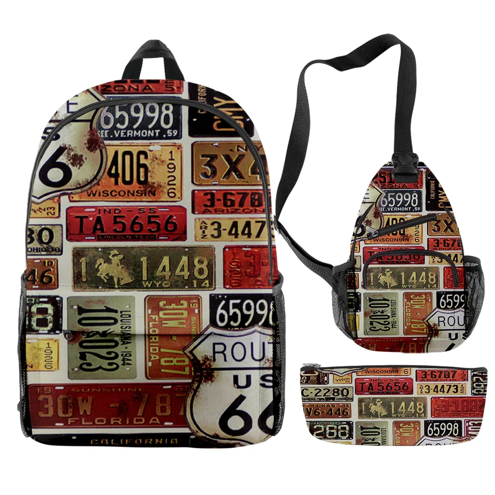 

Fashion Youthful Funny route 66 3pcs/Set Backpack 3D Print Bookbag Laptop Daypack Backpacks Chest Bags Pencil Case