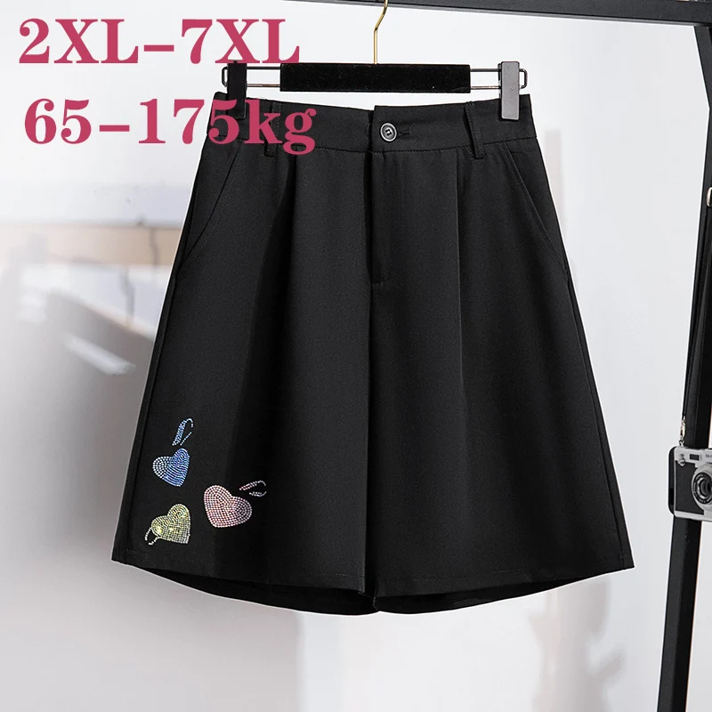 

150kg Oversize Chubby Female Summer Korean High Waist Suit Capris Loose Show Slim Extra Wide Leg Pants 6XL 7XL Shorts Women