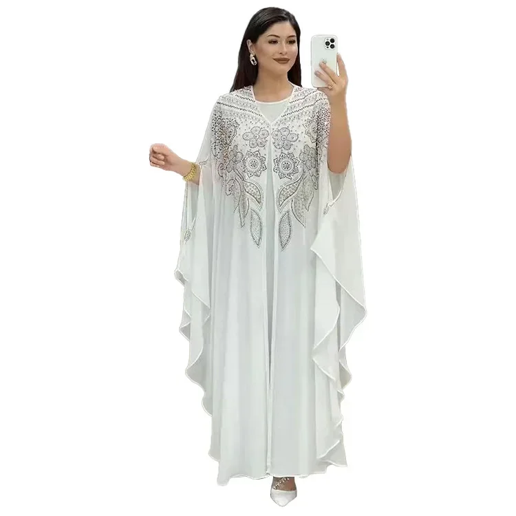 

2024 Abayas for Women Dubai Luxury Chiffon Boubou Muslim Fashion Dress Caftan Wedding Party Occasions Long Abaya With Inner