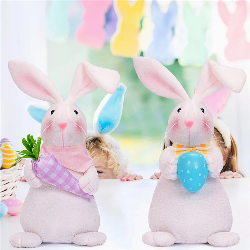 Décorations de pâques de printemps, décorations de lapin de pâques, Figurine de lapin en peluche, cadeaux de pâques pour plateau à plusieurs niveaux, décoration de maison
