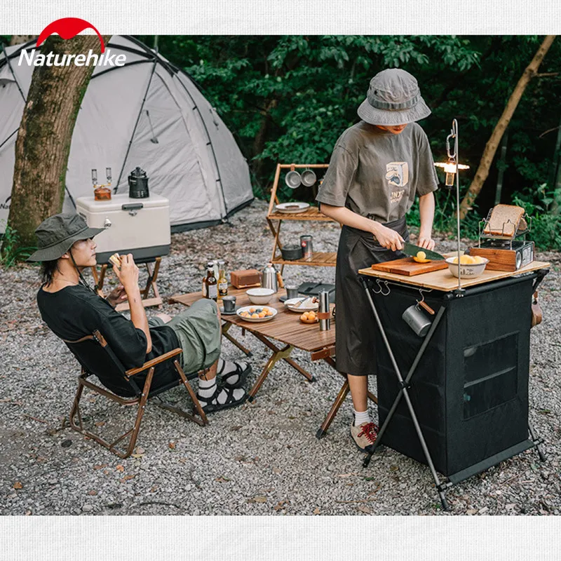 Imagem -05 - Naturehike Acampamento Churrasco Cozinhar Armário 5-layer Grande Espaço ao ar Livre Dobrável Utensílios de Mesa Prateleira de Armazenamento Mesa de Cozinha com Lâmpada Pólo